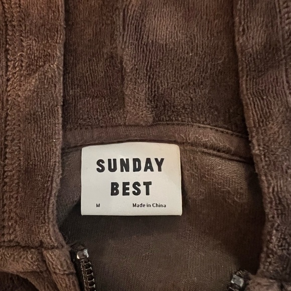 Sunday Best Aritzia Velour Full Zip Hoodie Cropped Chocolate Brown Size Medium - Picture 7 of 7